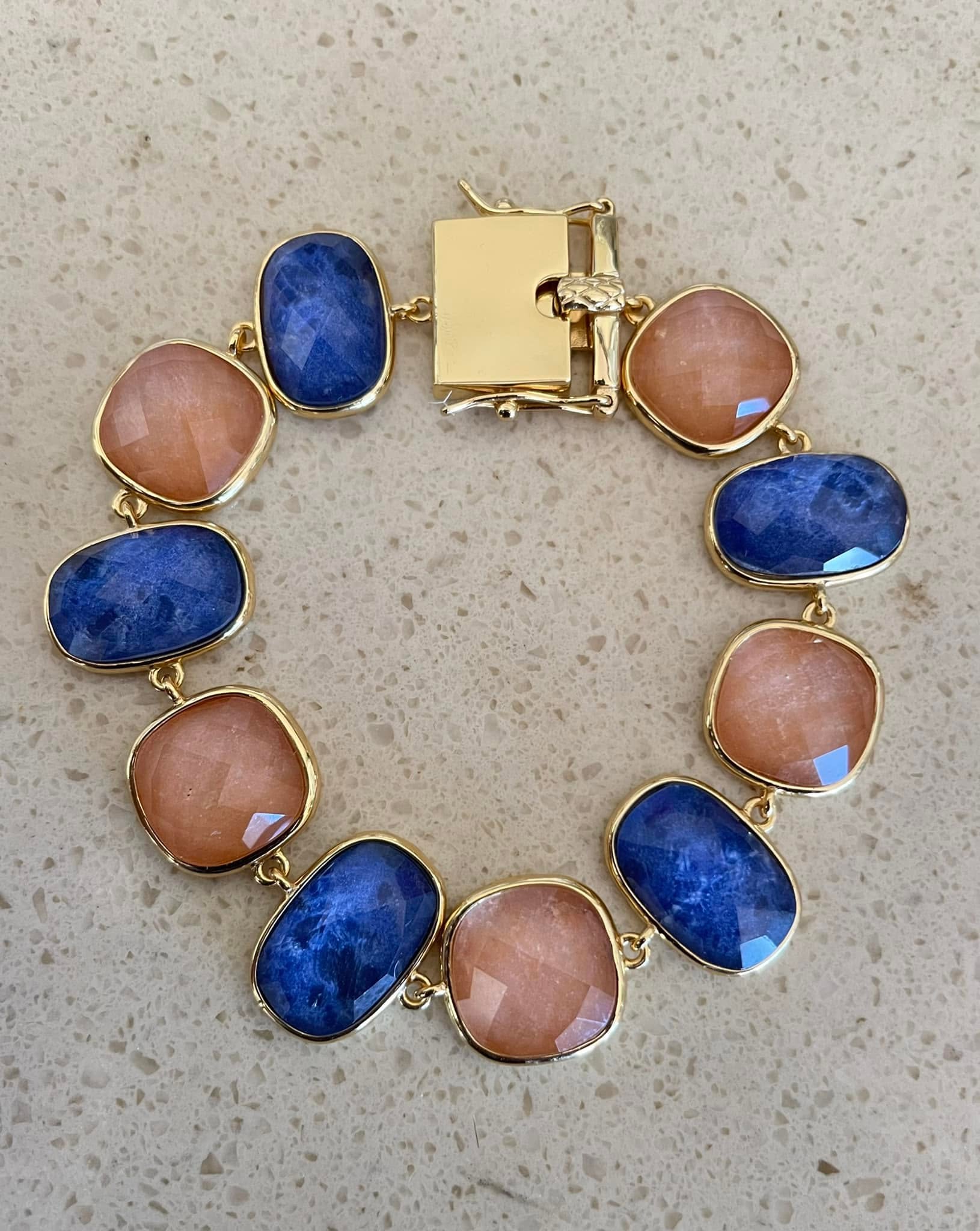 Blue and pink gemstone bracelet