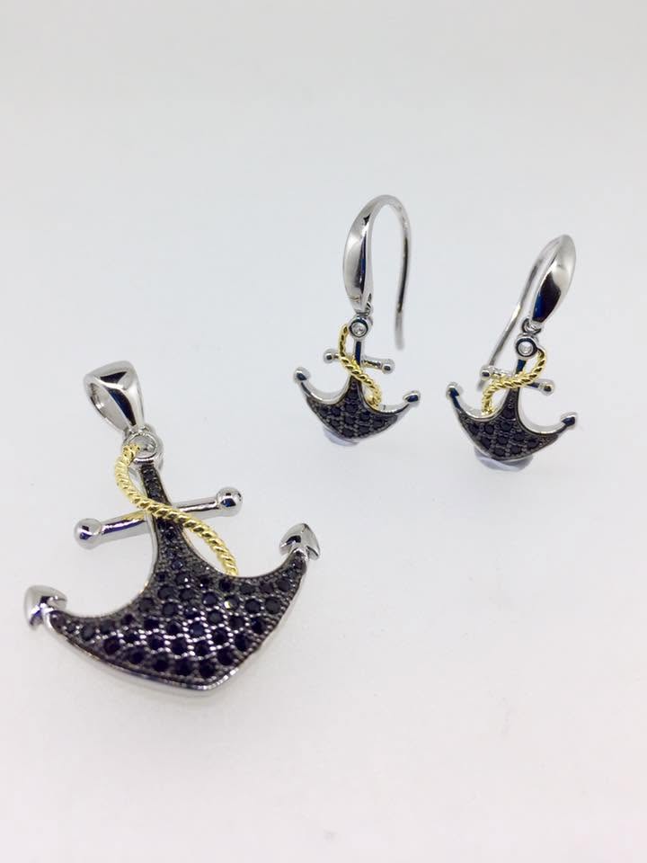 Silver and gold anchor jewelry set